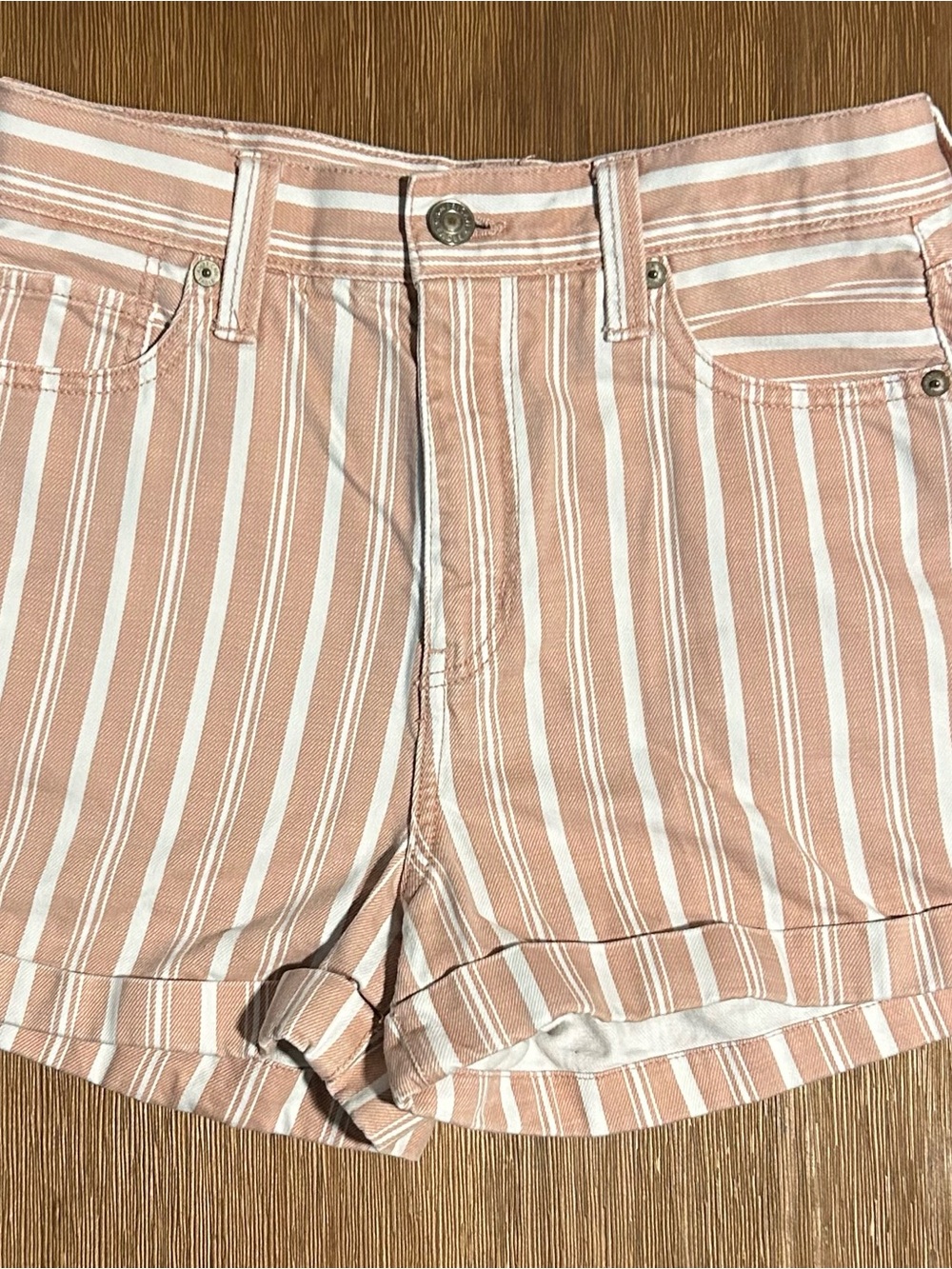 American Eagle Pink and White Striped High-Waist Shorts